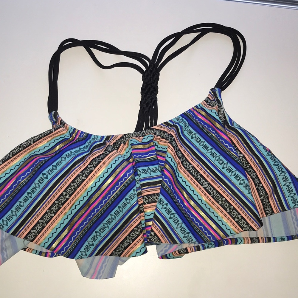 Pink multi colored bikini top